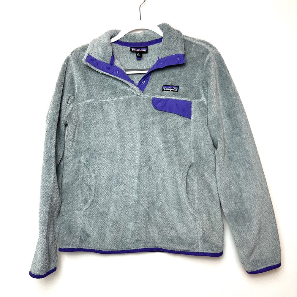 Patagonia‎ Women's Medium Polartec Snap T Re-Tool Fleece Pullover Gray Purple